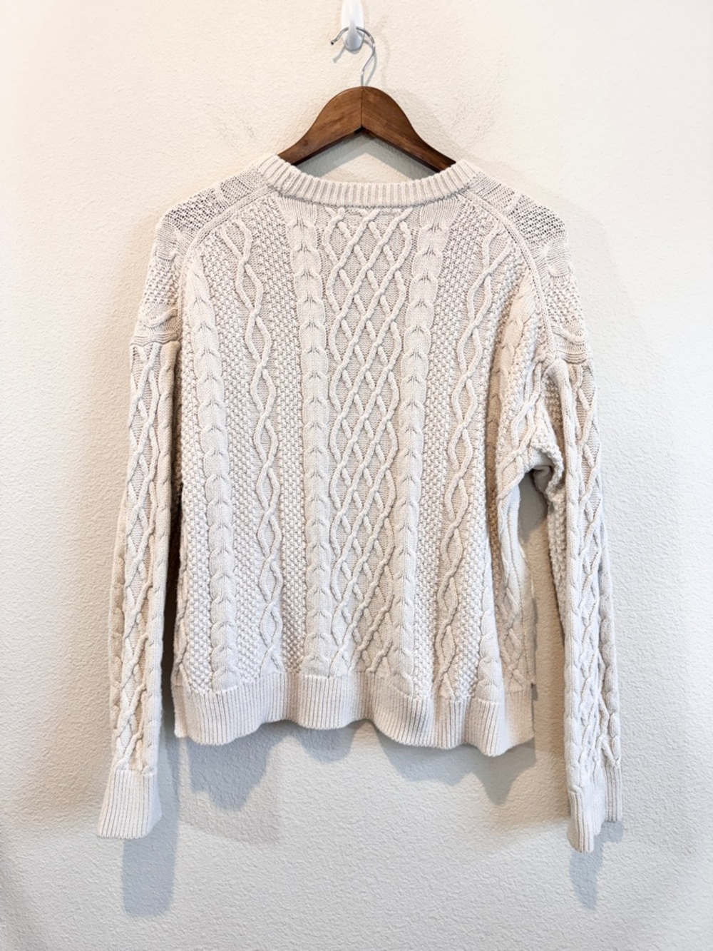 J.Crew Cable Knit Sweater Coastal Grandma Cottagecore Preppy Cream Large C46 - Picture 10 of 11